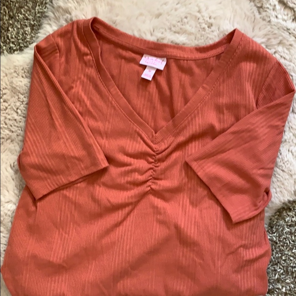 Isabel Maternity coral colored medium shirt EUC